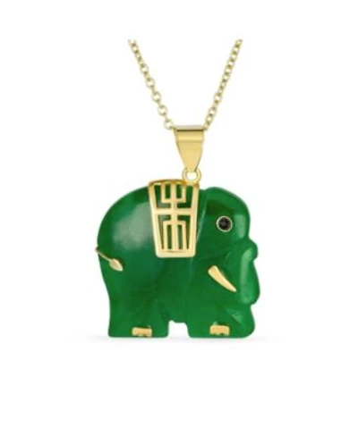 Bling Jewelry Bali Style Tribal Longevity Green Natural Jade Indian Elephant Pendant Necklace Gold Plated Sterling Silver 18 Inch