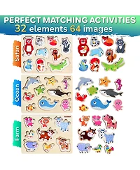 Quokka 3xSET Wooden Animal Peg Puzzles for Toddlers Ages 1-3-5