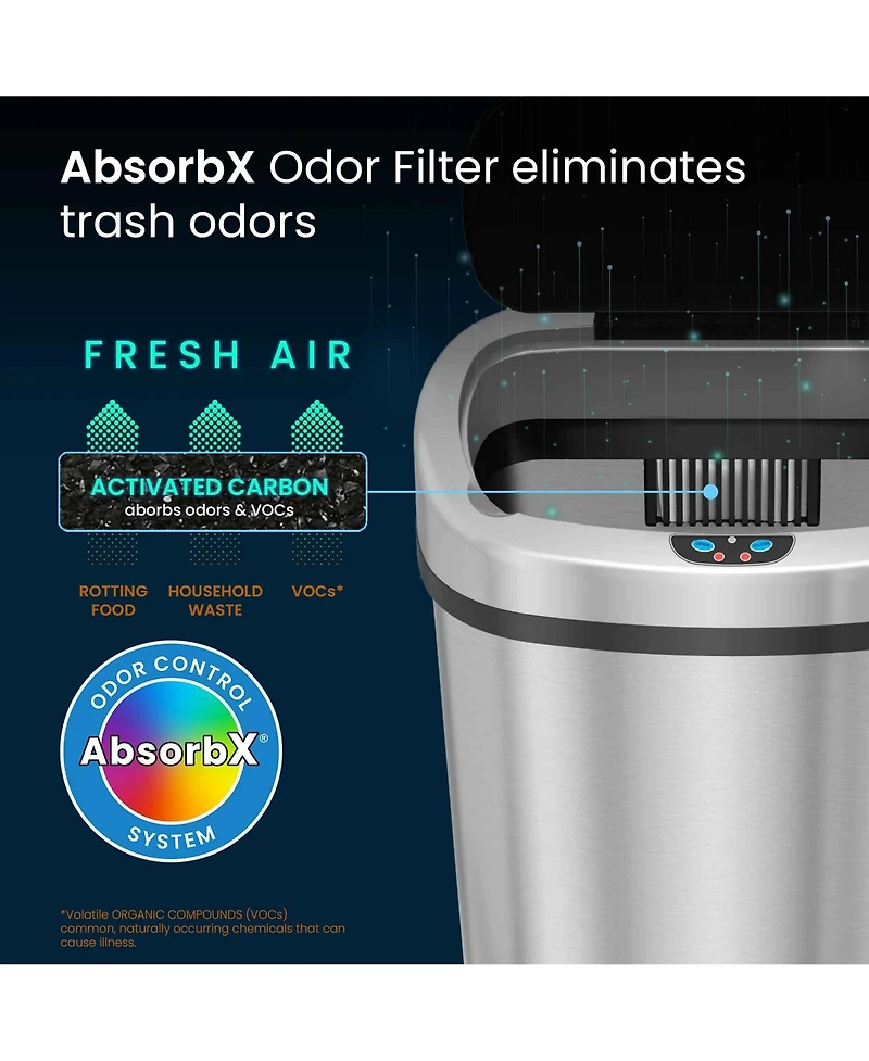iTouchless Stainless Steel Oval Sensor Trash Can with AbsorbX Odor Filter 13 Gallon Silver