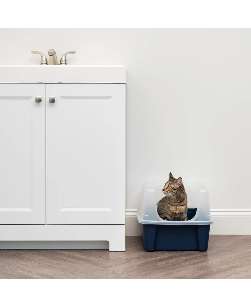 Iris Open-Top Cat Litter Box with Shield, without Scoop, Navy