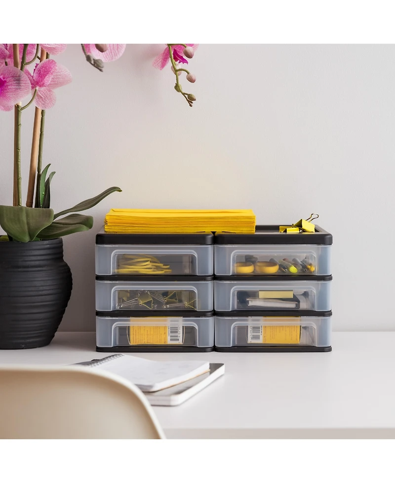Iris Usa Small 3-Drawer Plastic Desktop Organizer, 2 Pack, Stackable Office School Stationery Makeup Bathroom Utility Medical Supplies, Black