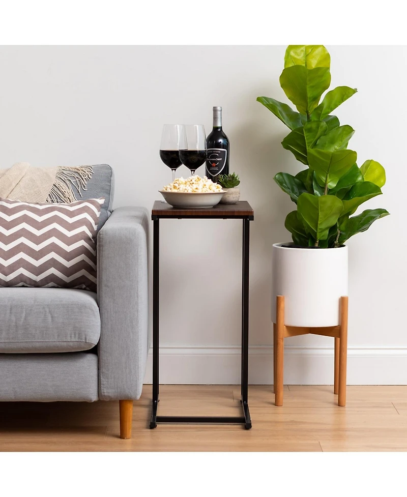 Iris Usa Wood and Metal Frame Side Table, Accent Sofa End Table Coffee Snack, Bedroom Night Stand, Living Room Computer Desk, C-Shape Wide