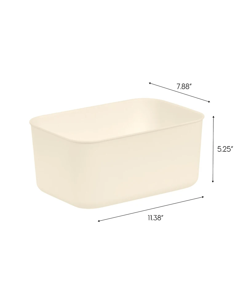 Iris Usa Plastic Modular Basket Bin & Lid, Small, 4-Pack, Stackable Lidded Storage Organizer Bins for-Kitchen-Bathroom and Bedroom, Off White