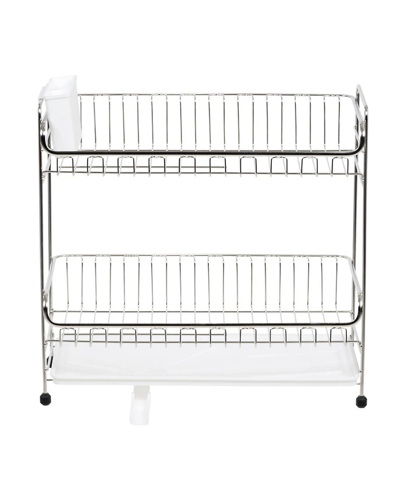 Iris Usa 2-tier Slim-sized Dish Rack with Drain Spout, Dish drying rack, dish drainer, White