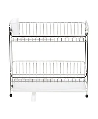 Iris Usa 2-tier Slim-sized Dish Rack with Drain Spout, Dish drying rack, dish drainer, White