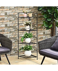 Sugift 4 Tier Folding Metal Shelf Plant Stand Storage Open Shelf Corner Display Rack