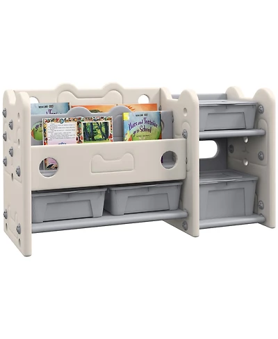 Qaba Kids Toy Storage with 4 Storage Boxes, Bookshelves,