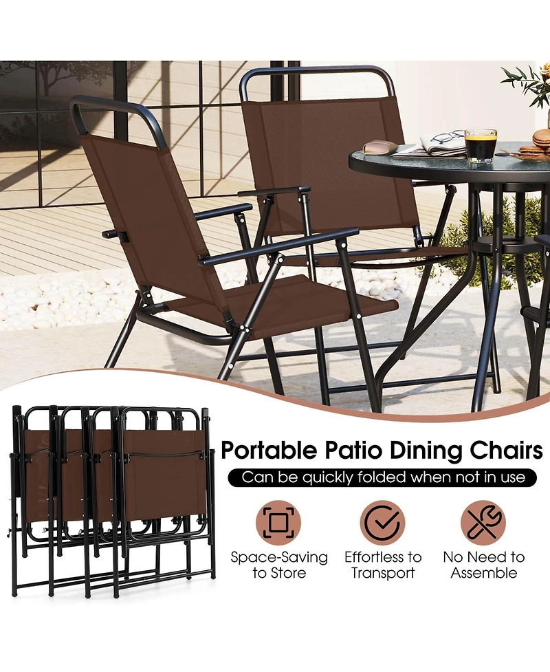Costway Patiojoy 6 Pcs Patio Dining Set Folding Chairs Glass Table Tilt Umbrella Garden