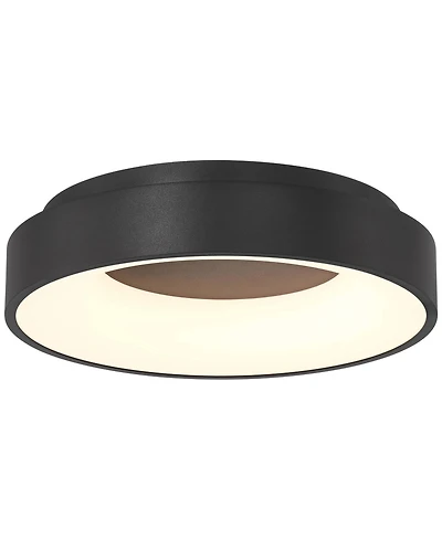 Possini Euro Design Brock Modern Ceiling Light Flush-Mount Fixture 15" Sand Black Dimmable Led for Bedroom Kitchen Living Room