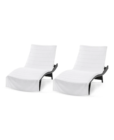 Arkwright Home Chaise Lounge Cover (Pack of 2, 30x85 in.), Cotton Terry Towel with Pocket to Fit Outdoor Pool or Chair, White Colored Stri