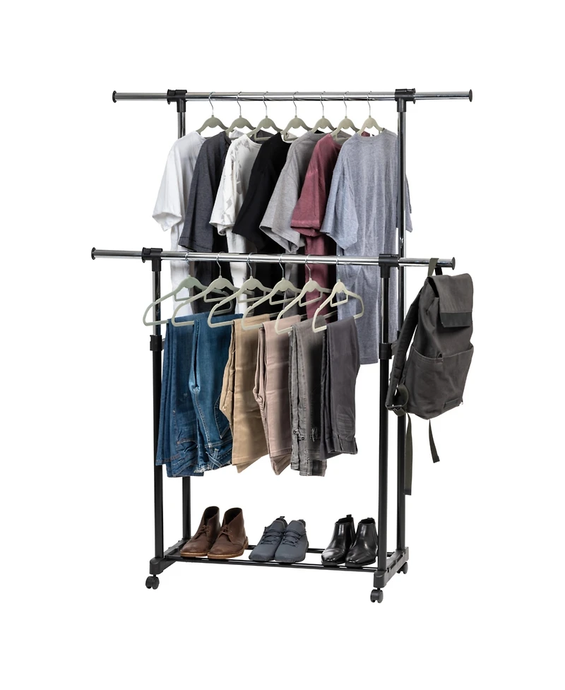 Iris Adjustable and Extendable Double-Rod Clothes Garment Rack