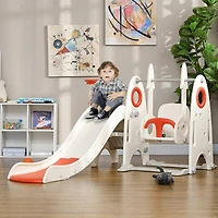 Qaba Toddler Swing and Slide Set with Basketball Hoop, Rocket Theme,