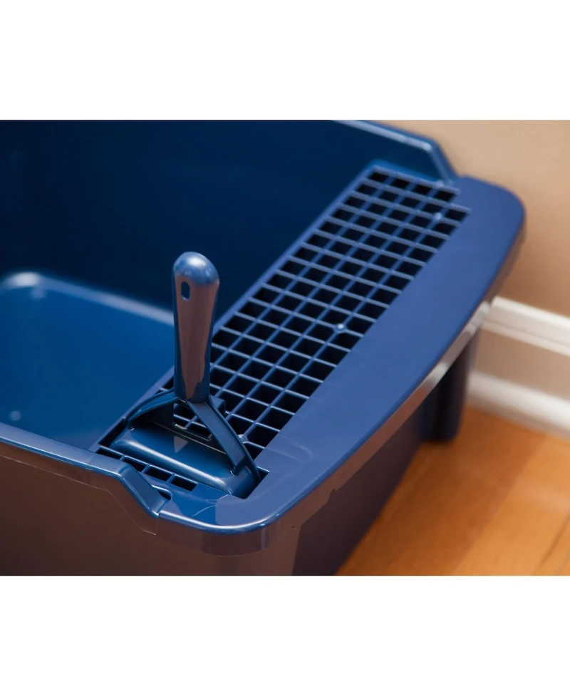 Iris Usa Large Enclosed Hooded Litter Box with Front Door Flap and Scoop, Entry Gate for Privacy and Keeping Litter Inside, Blue