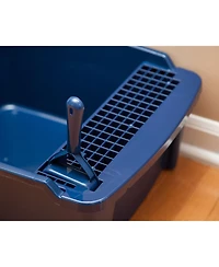 Iris Usa Large Enclosed Hooded Litter Box with Front Door Flap and Scoop, Entry Gate for Privacy and Keeping Litter Inside, Blue