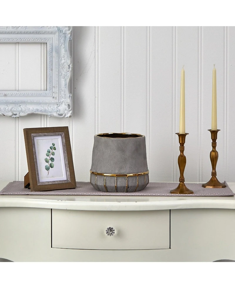 Slickblue 8.5" Regal Stone Decorative Planter with Gold Accents