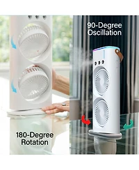 3 Fan Speeds Rechargeable Led Cooling Oscillation Personal Dual Misting Fan in White with Remote