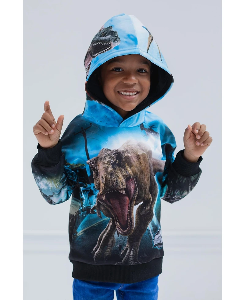 Jurassic World Little Boys Park Blue T-Rex Fleece Pullover Hoodie to