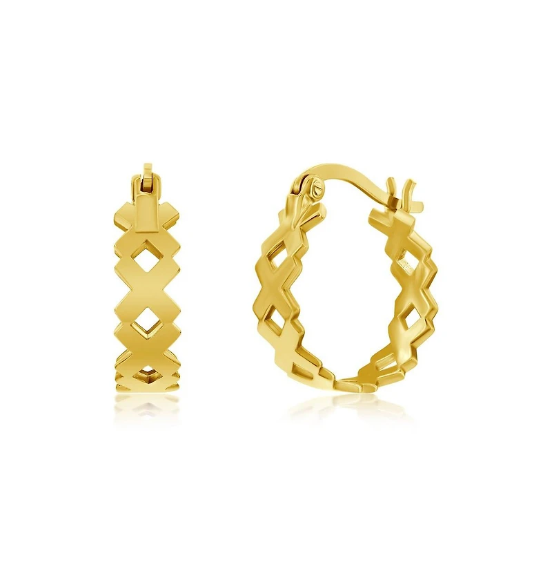 Simona Sterling Silver 'X' Design Hoop Earrings - Gold Plated