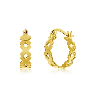 Simona Sterling Silver 'X' Design Hoop Earrings - Gold Plated