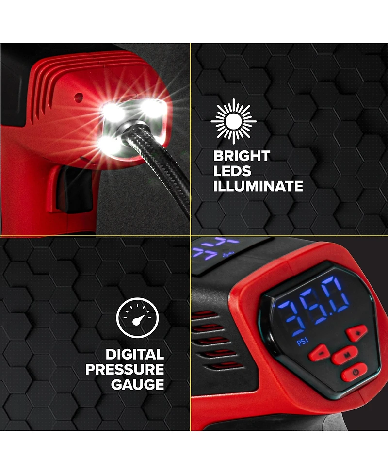 Bullseye Pro 150 Psi Cordless Handheld Rechargeable Tire Inflator with Digital Pressure Gauge and Battery Indicator