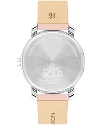 Movado Women's Bold Access Swiss Quartz Light Pink Leather Watch 34mm