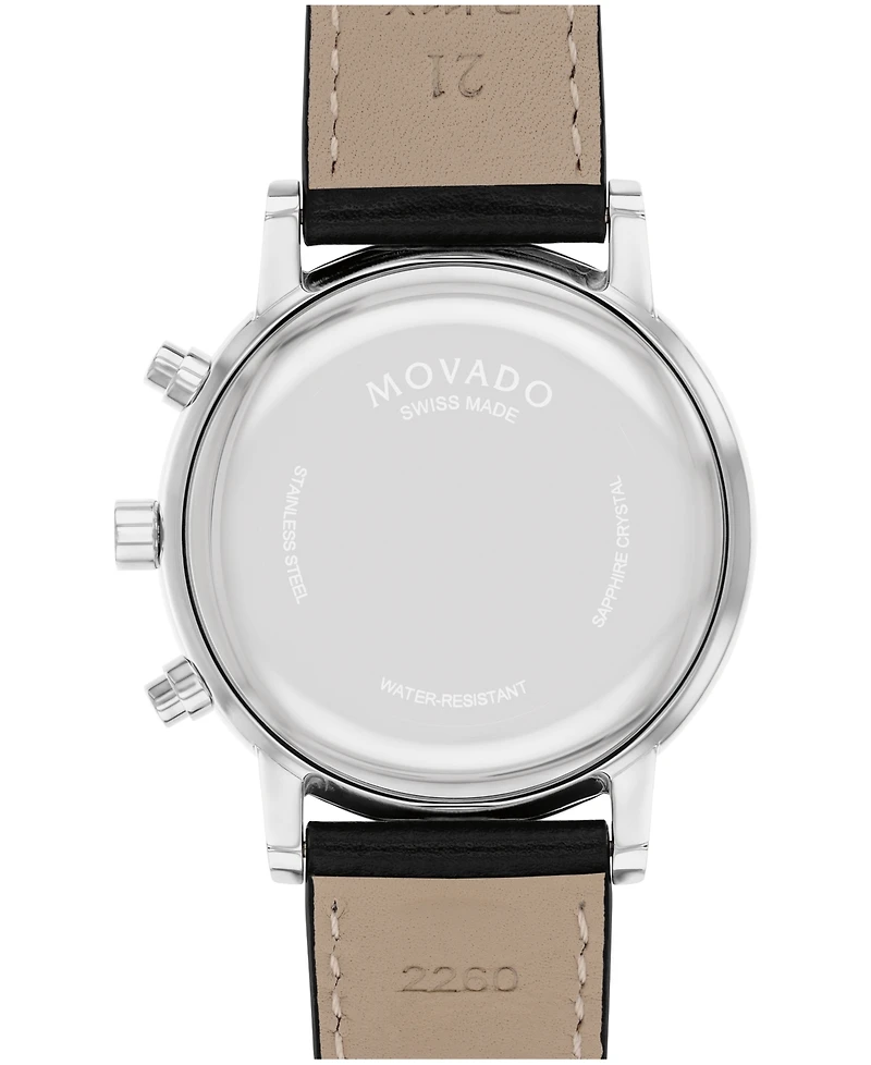 Movado Men's Museum Classic Swiss Quartz Chrono Black Leather Watch 42mm