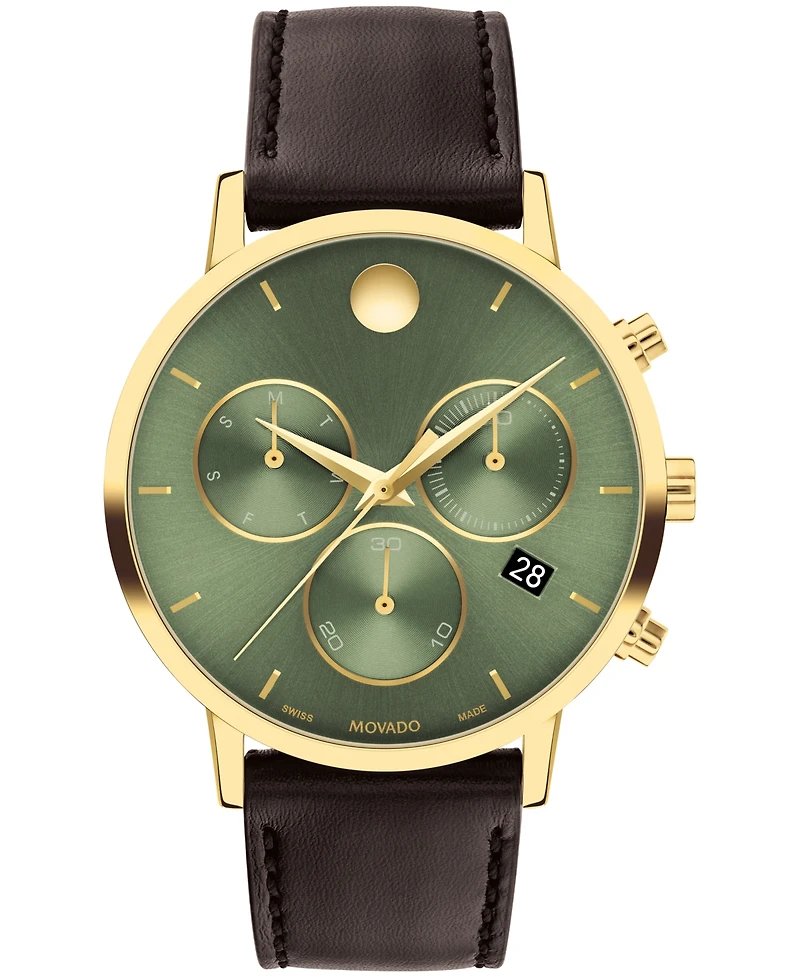 Movado Men's Museum Classic Swiss Quartz Chrono Brown Leather Watch 42mm
