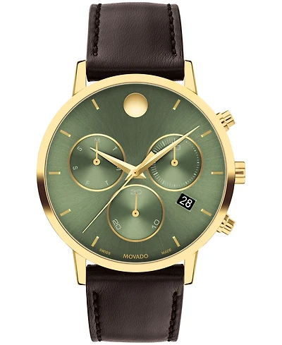 Movado Men's Museum Classic Swiss Quartz Chrono Brown Leather Watch 42mm