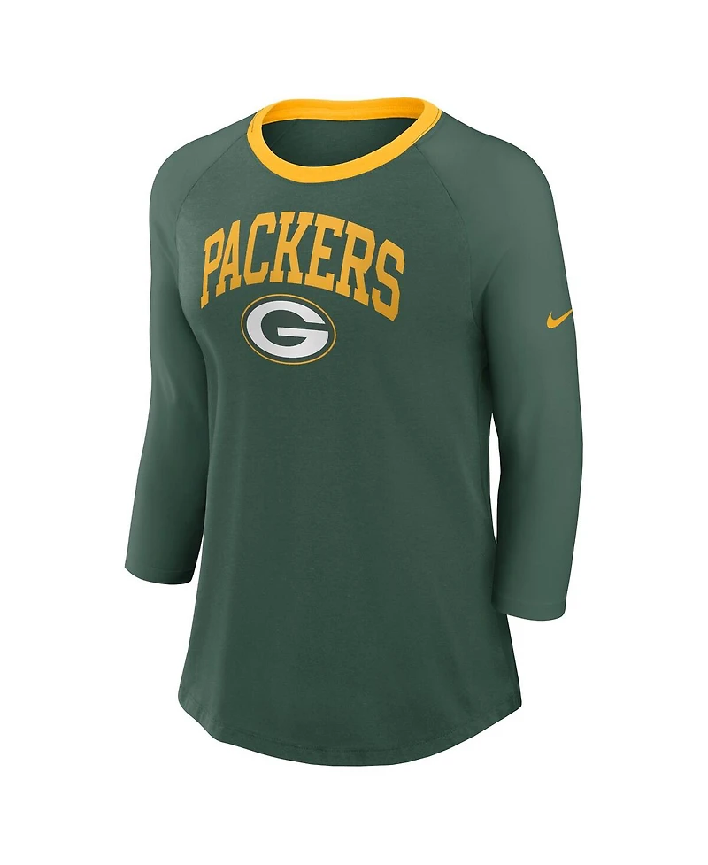 Nike Women's Green Bay Packers Raglan 3/4 Sleeve T-Shirt
