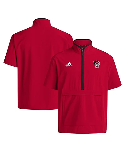 Adidas Men's Red Nc State Wolfpack Coaches Sideline Half-Zip Short Sleeve Jacket