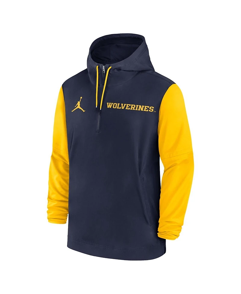 Jordan Men's Navy Michigan Wolverines 2024 Sideline Pregame Player Half-Zip Hoodie