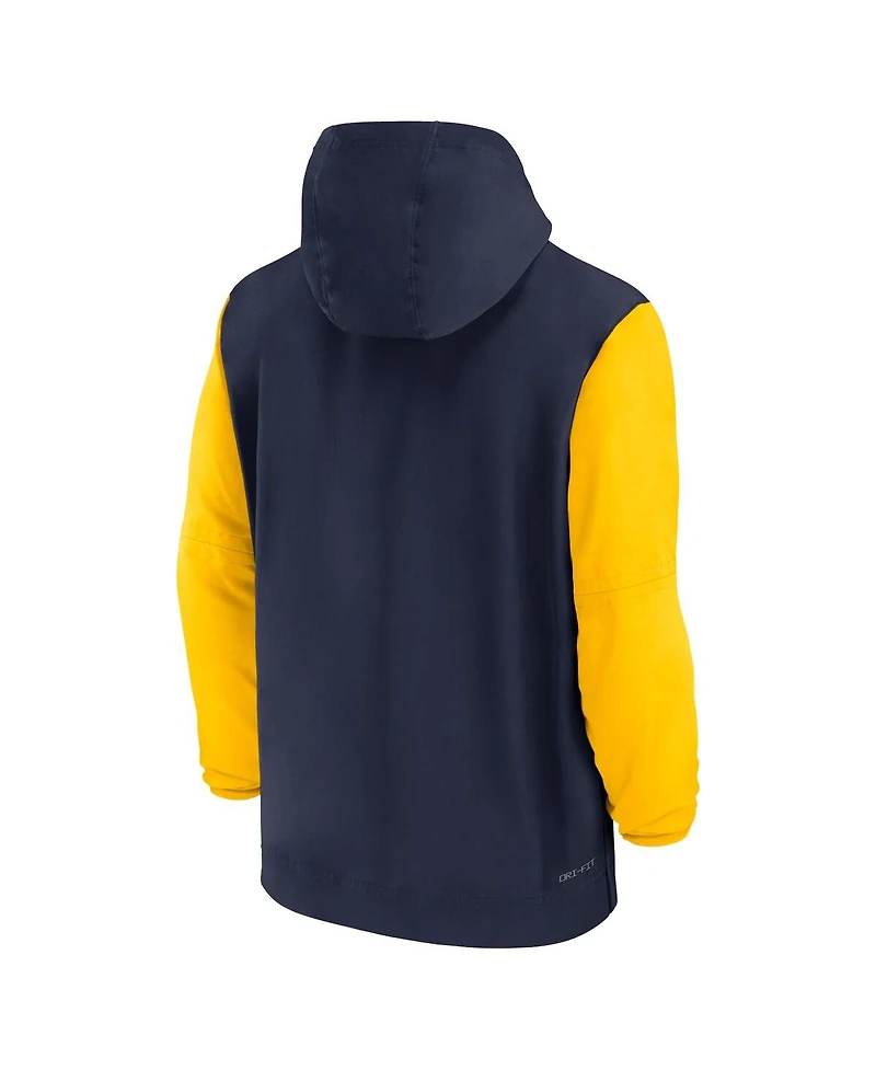 Jordan Men's Navy Michigan Wolverines 2024 Sideline Pregame Player Half-Zip Hoodie
