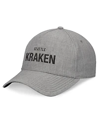 Fanatics Men's Heather Gray Seattle Kraken Elements A-Frame Leather Strapback Hat