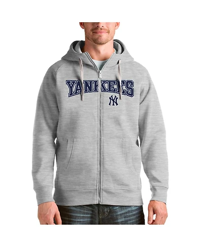 Antigua Men's Heather Gray New York Yankees Team Logo Victory Full-Zip Hoodie