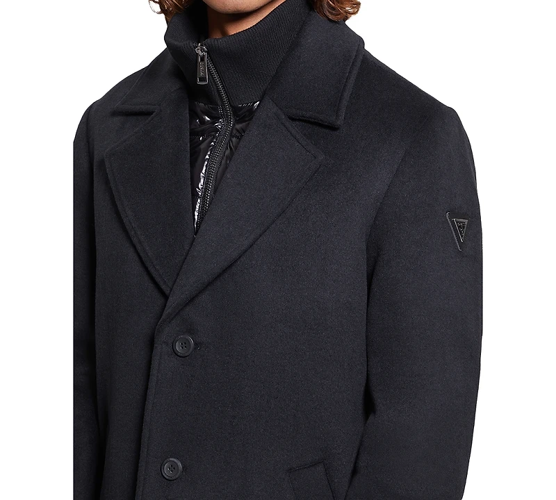 Guess Men's Wool Blend Coat with Removable Quilted Bib
