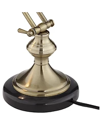 Regency Hill Traditional Piano Banker Desk Lamp Adjustable 12" High Black Marble Base Antique Brass Shade for Office Table
