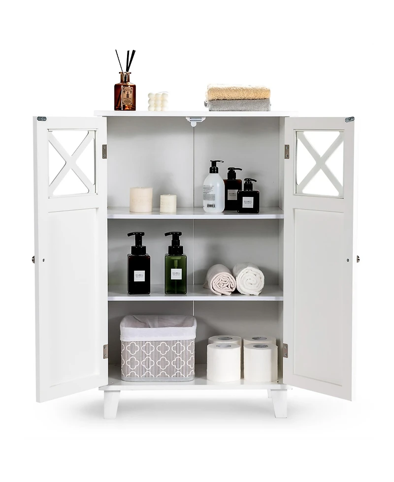 Bathroom Cabinet Wooden Storage Cabinet Free Standing w/ Double Doors