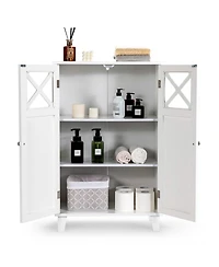Bathroom Cabinet Wooden Storage Cabinet Free Standing w/ Double Doors