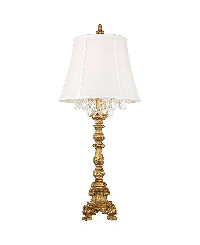 Barnes and Ivy Duval Traditional Table Lamp 34" Tall Gold Candlestick Crystal White Fabric Bell Shade for Bedroom Living Room Bedside Office Fami