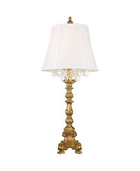 Barnes and Ivy Duval Traditional Table Lamp 34" Tall Gold Candlestick Crystal White Fabric Bell Shade for Bedroom Living Room Bedside Office Fami
