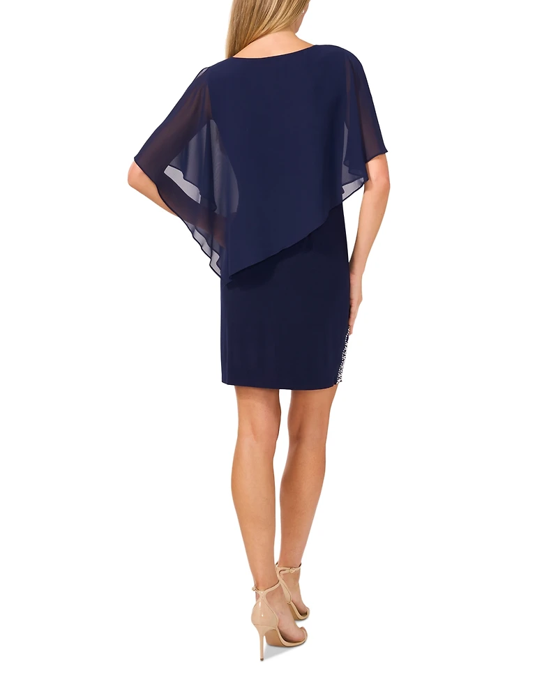 Msk Petite Embellished Cape-Overlay Shift Dress