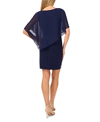Msk Petite Embellished Cape-Overlay Shift Dress