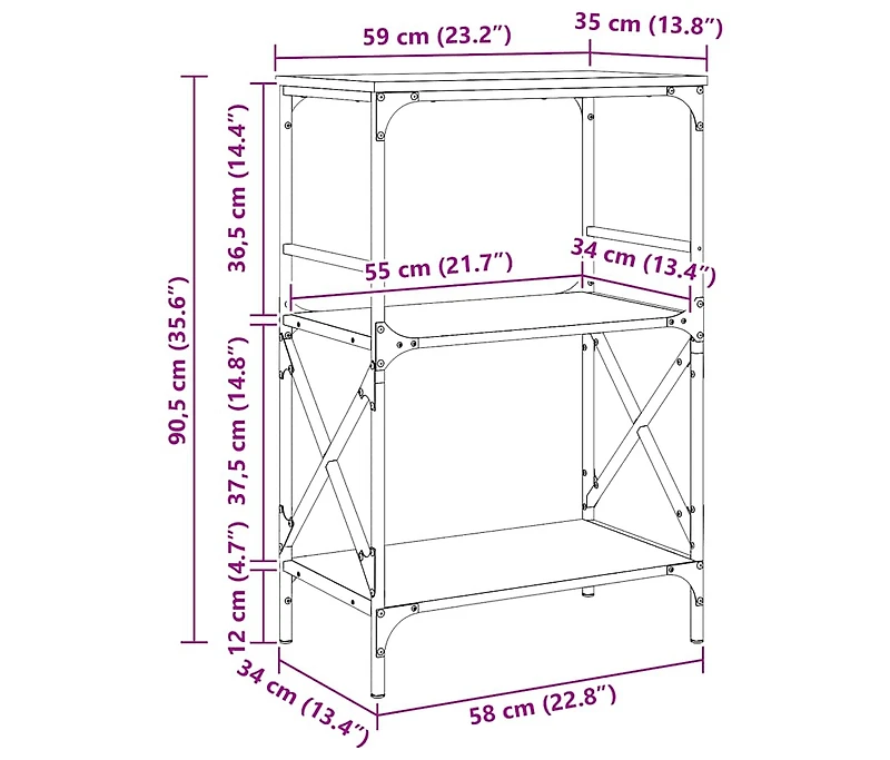 Bookcase 3-Tier Brown Oak 23.2"x13.8"x35.6" Engineered Wood