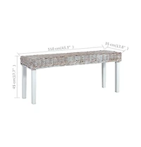 vidaXL Bench 43.3" White Natural Kubu Rattan and Solid Mango Wood