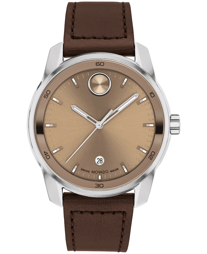 Movado Men's Bold Verso Swiss Quartz Brown Leather Watch 42mm
