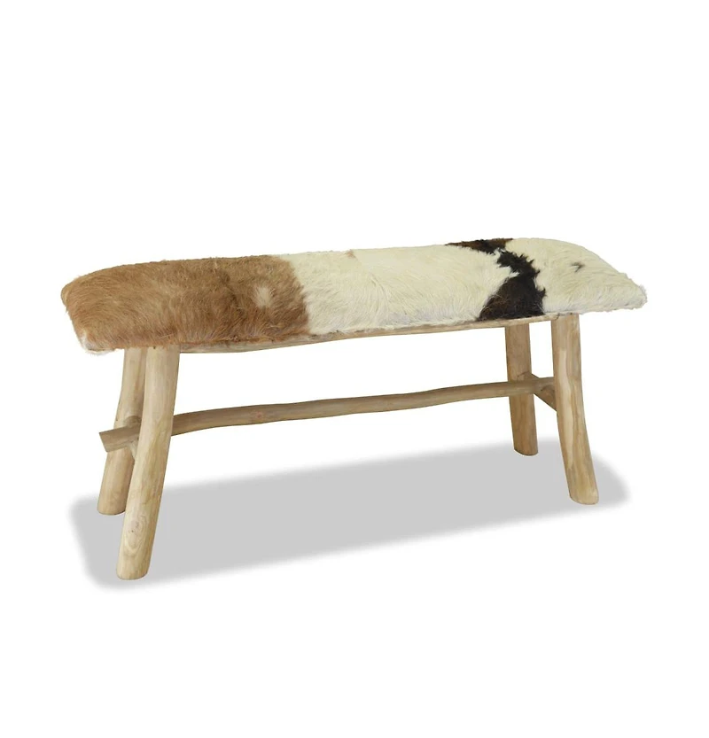 vidaXL Bench Real Leather Teak