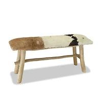 vidaXL Bench Real Leather Teak