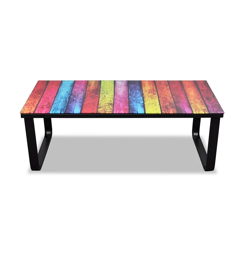 vidaXL Coffee Table with Rainbow Printing Glass Top