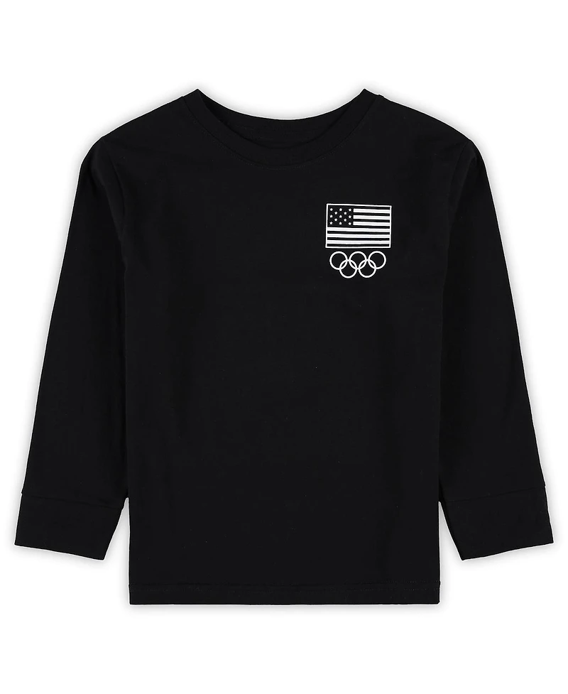 Outerstuff Little Boys and Girls Black Team Usa 2024 Flag Rings Long Sleeve T-Shirt