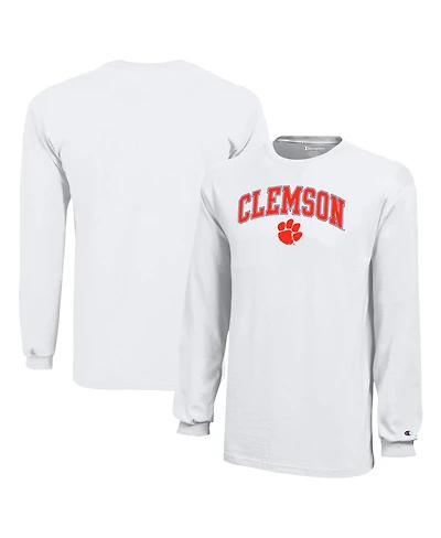 Champion Big Boys and Girls White Clemson Tigers Arch Over Logo Long Sleeve T-Shirt